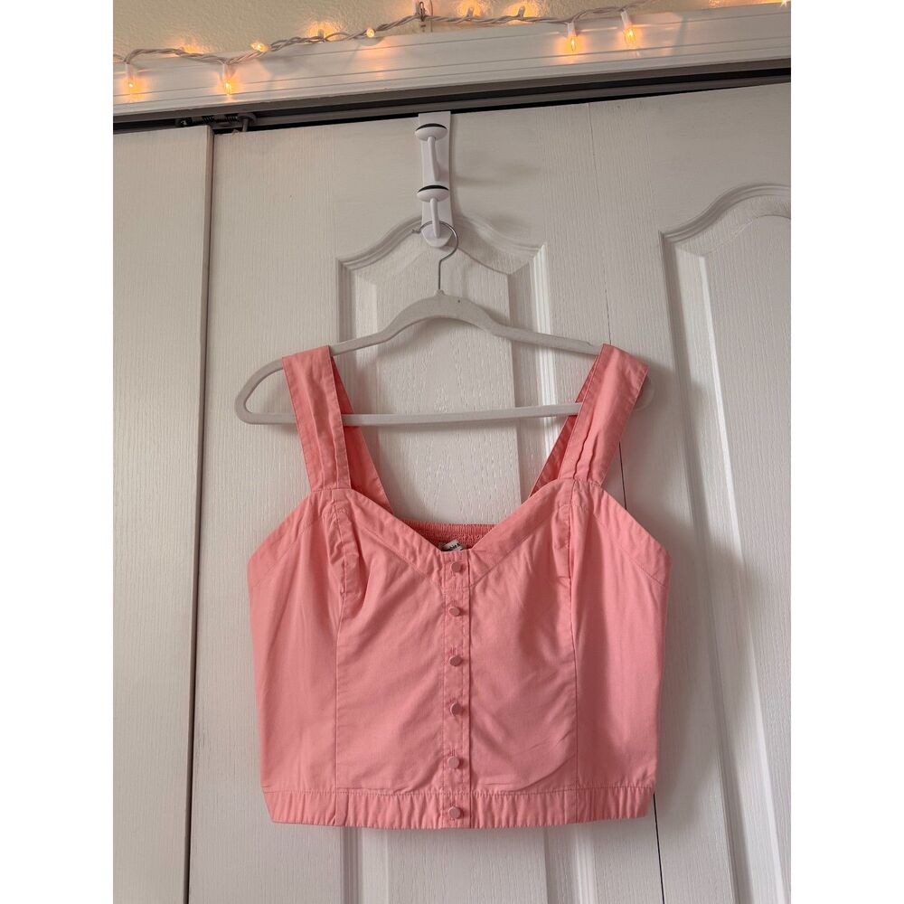 Abercrombie and Fitch Peachy Pink Cropped Button Down Tank Top, Women's Large